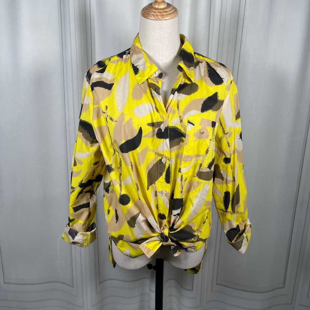 Masai Copenhagen Yellow Abstract Print Cotton Button‎ Blouse M